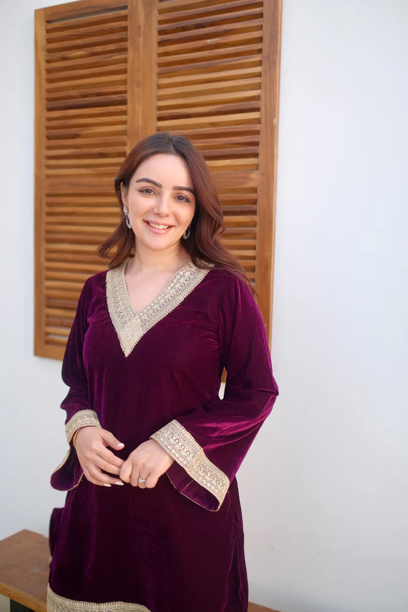 Burgundy Velvet Suit Set