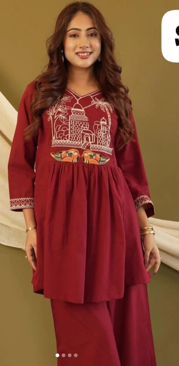 Embroidered Office Wear Kurta Pant Set with Pocket