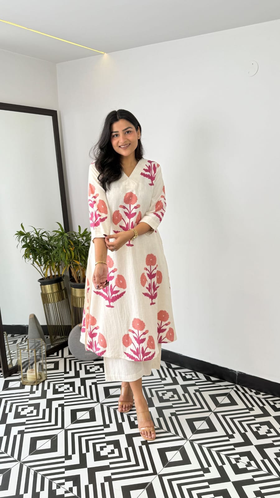 Lvory Handblock Kurta Set with Floral Motifs