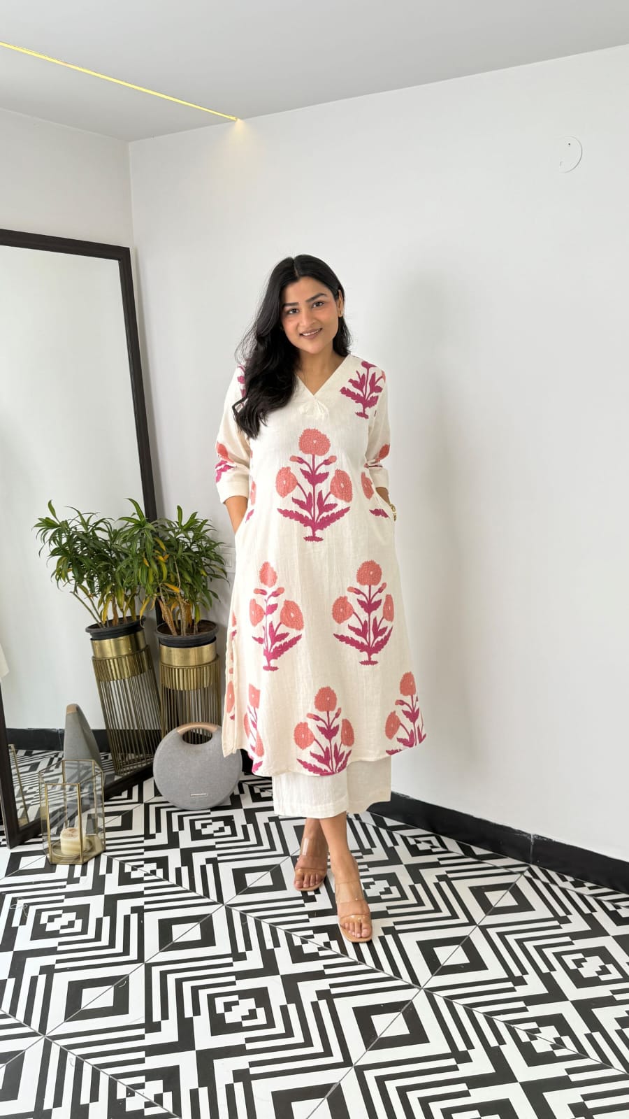 Lvory Handblock Kurta Set with Floral Motifs