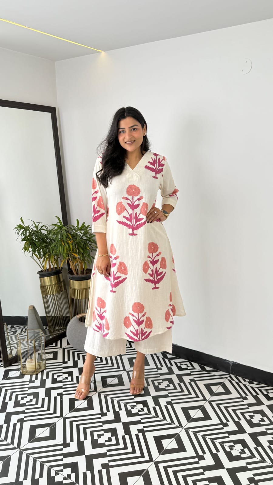 Lvory Handblock Kurta Set with Floral Motifs