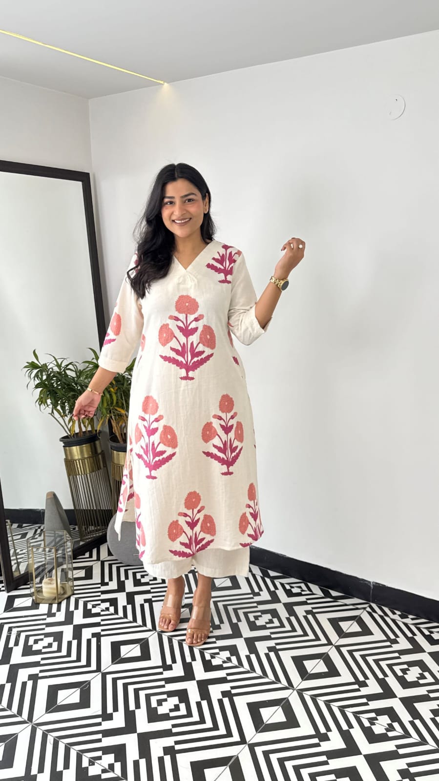 Lvory Handblock Kurta Set with Floral Motifs
