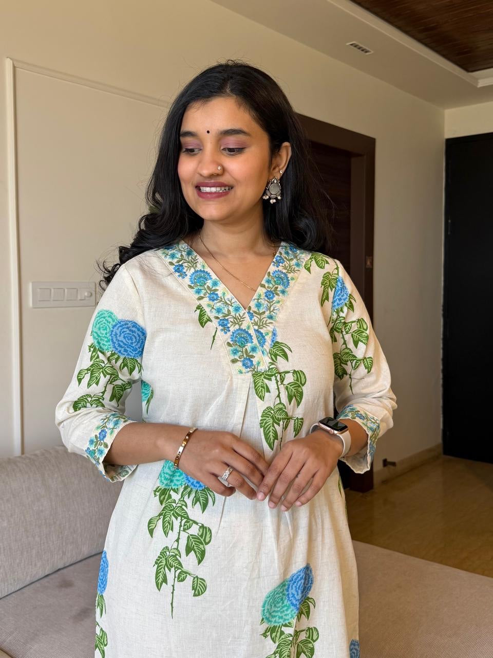 Embroidered Floral Set- Blue Green