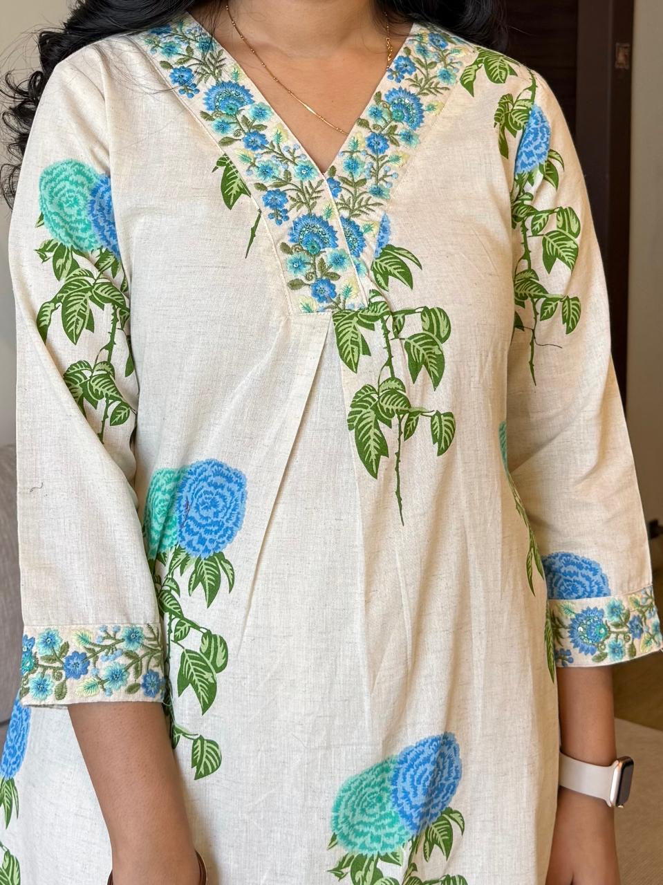 Embroidered Floral Set- Blue Green