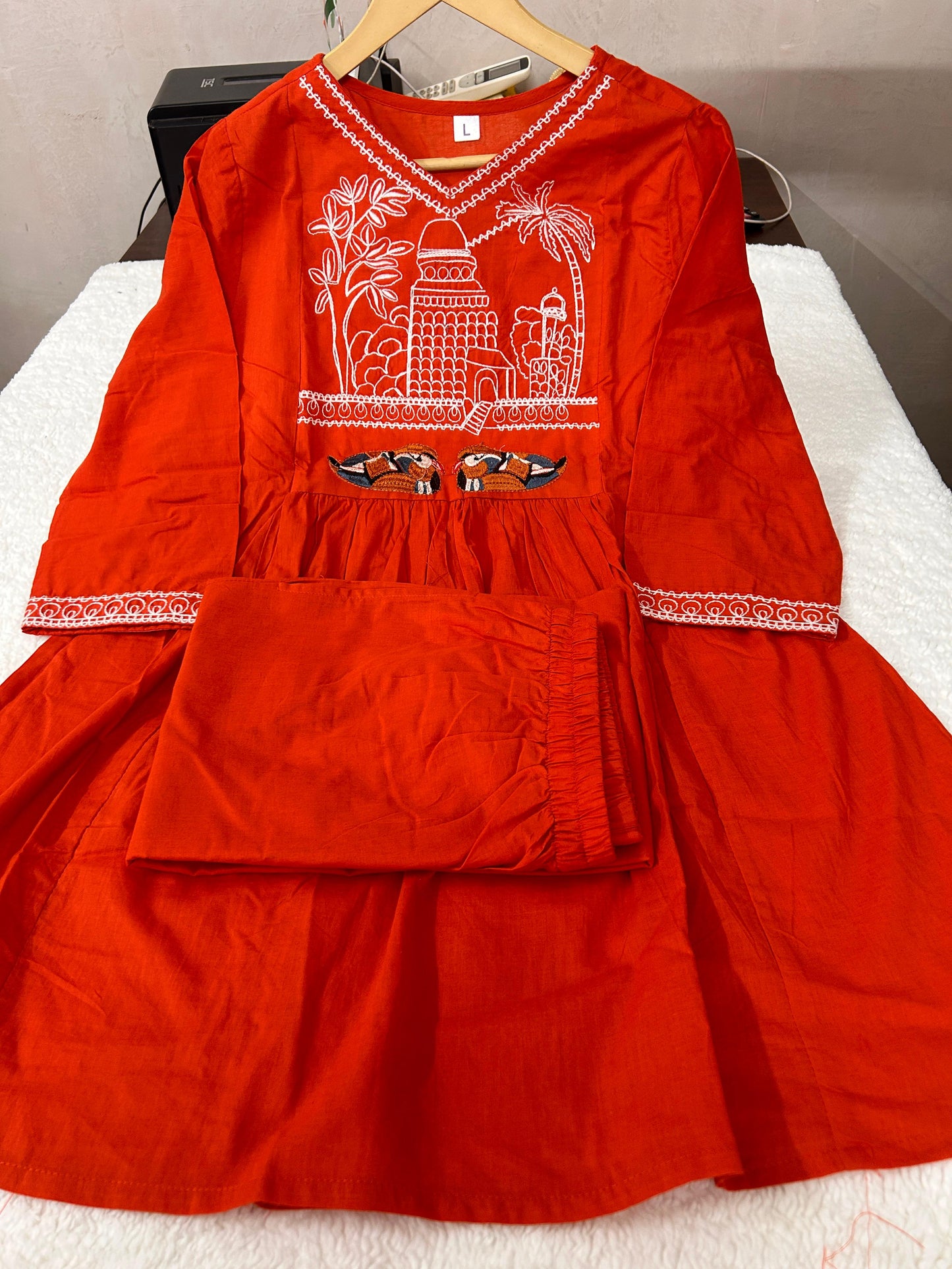 Embroidered Office Wear Kurta Pant Set with Pocket