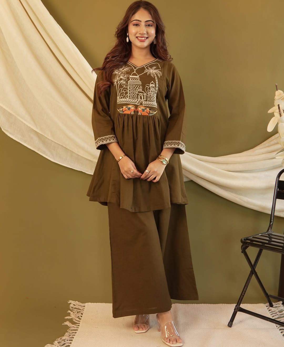 Embroidered Office Wear Kurta Pant Set with Pocket