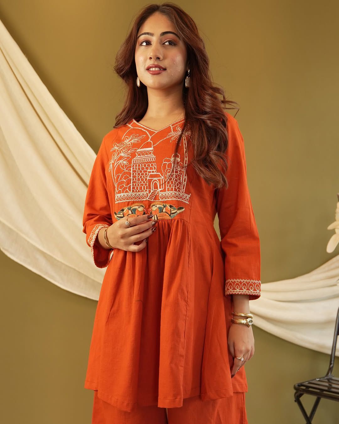 Embroidered Office Wear Kurta Pant Set with Pocket