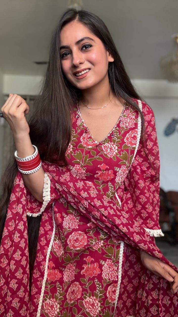 Sneha Maroon Lace A-line Suit