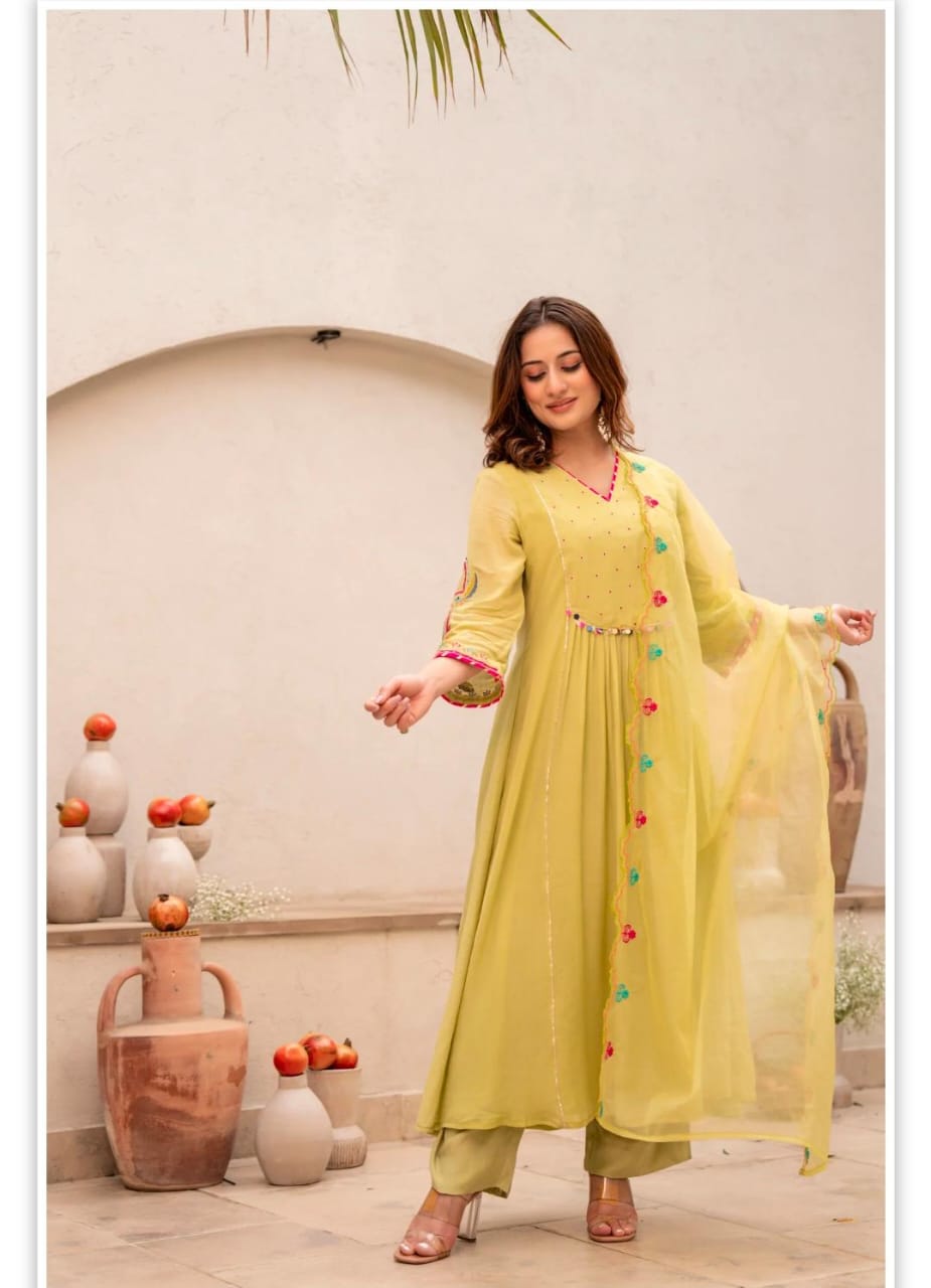 Lemon Glow Embroidered Anarkali Set