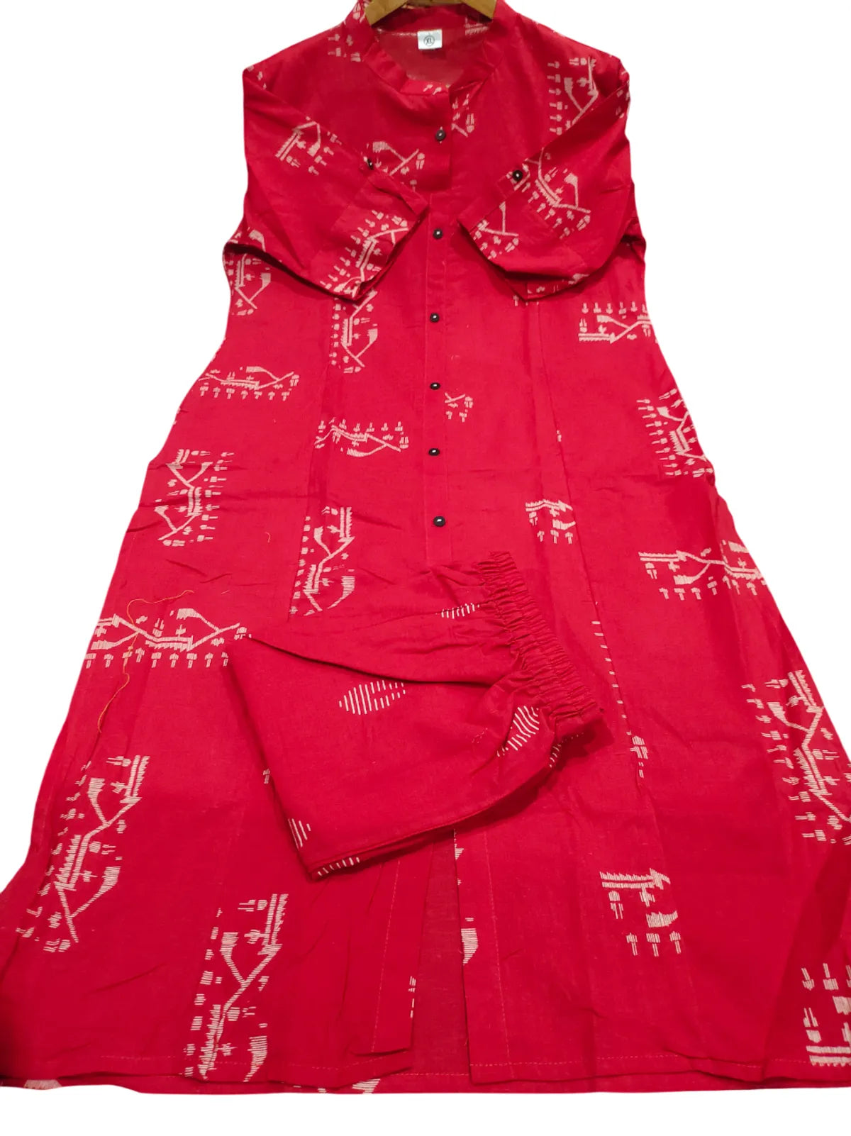 Jaipur Printed-Cotton-Red-Kurti-Plazo-Set
