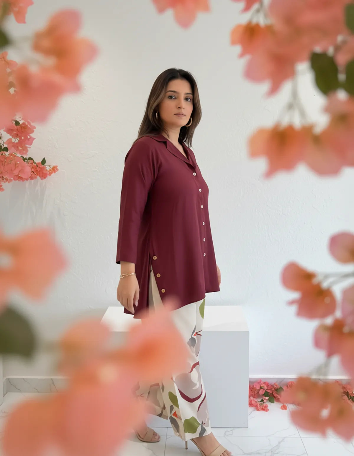 Priyas-burgandy-Top-with-Printed-stylish-pants