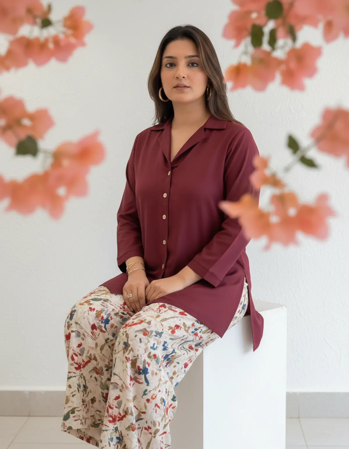 Priyas-burgandy-Top-with-Printed-stylish-pants
