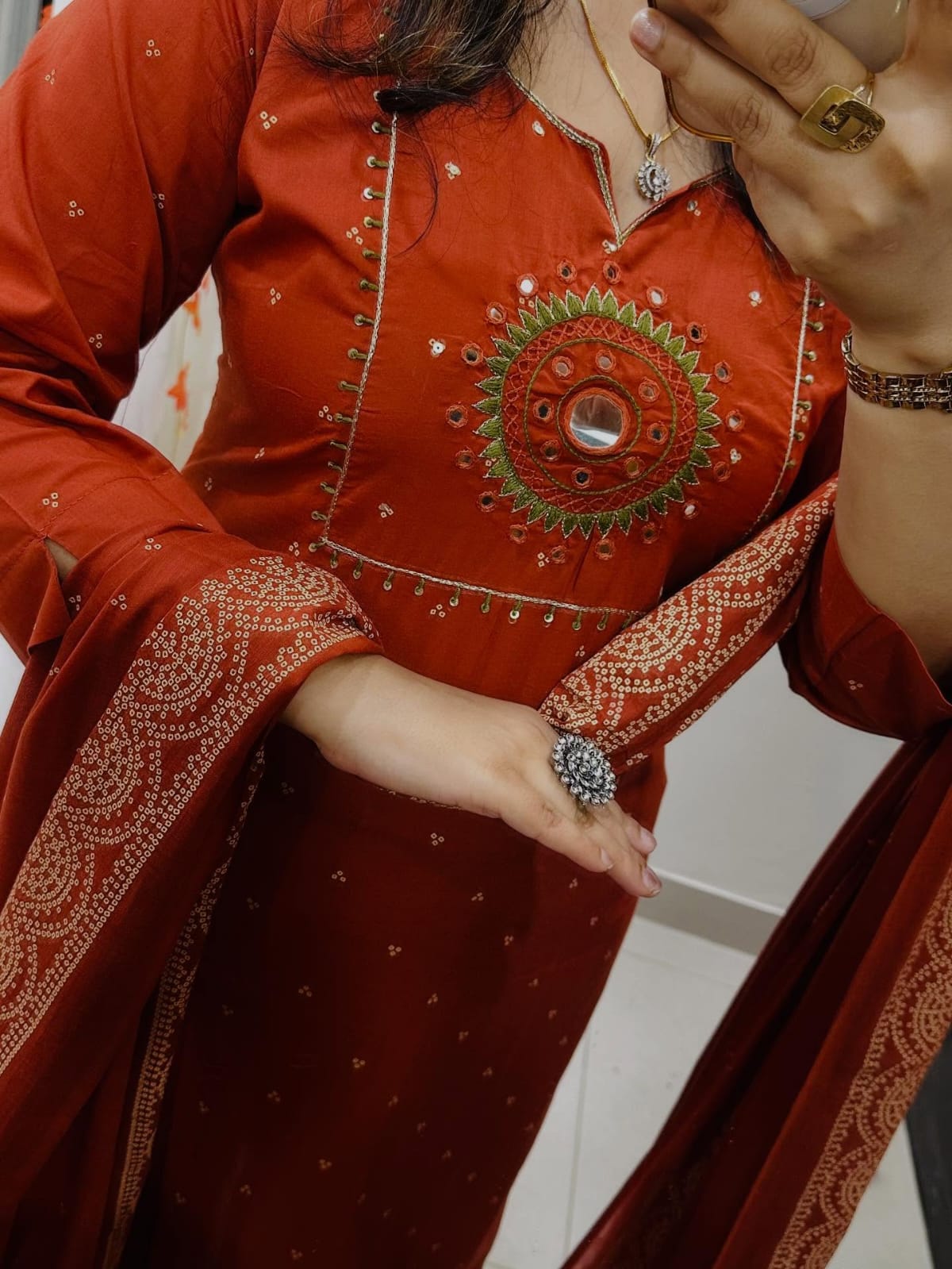 Vibrant Orange Cotton Embroidered Suit Set with Dupatta