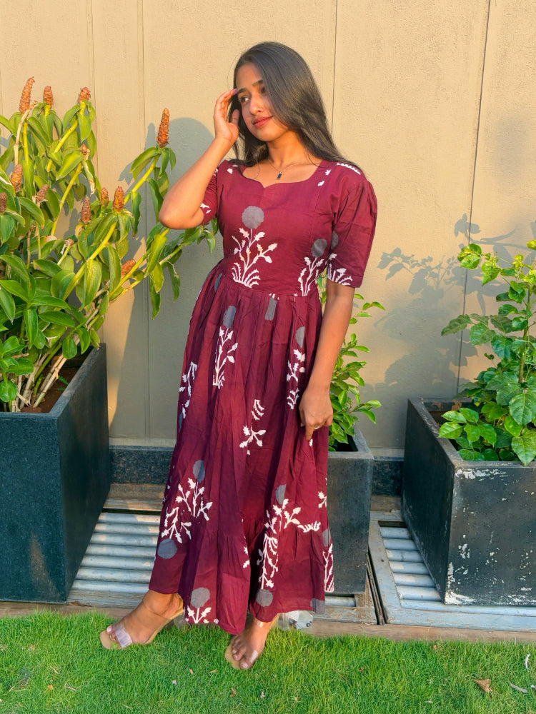 Biba Elegant Maroon Embroidered Maxi Dress