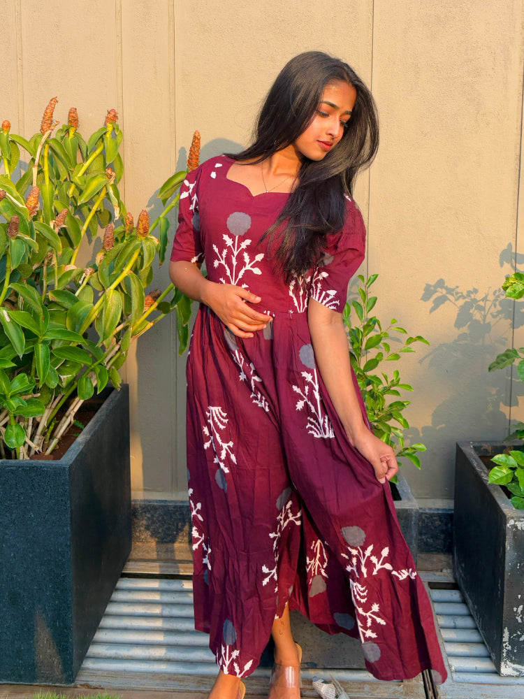 Biba Elegant Maroon Embroidered Maxi Dress