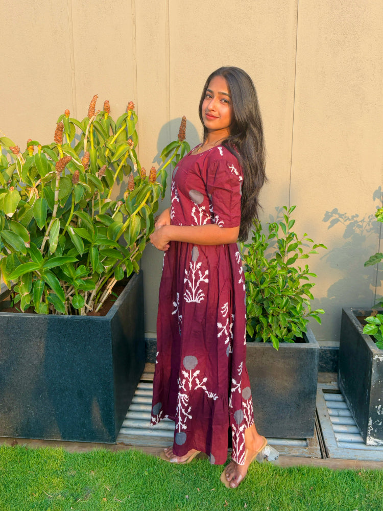Biba Elegant Maroon Embroidered Maxi Dress