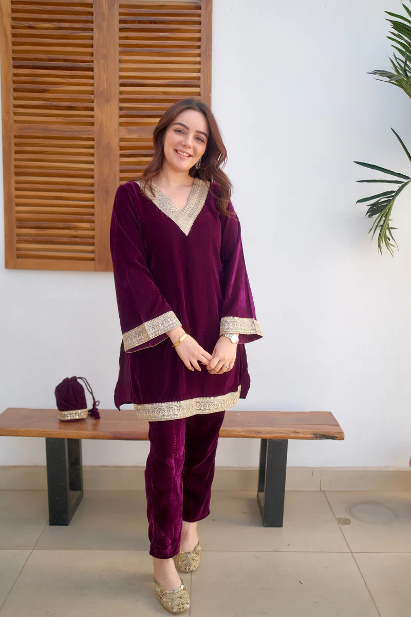 Burgundy Velvet Suit Set