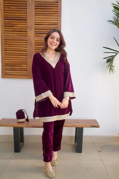 Burgundy Velvet Suit Set