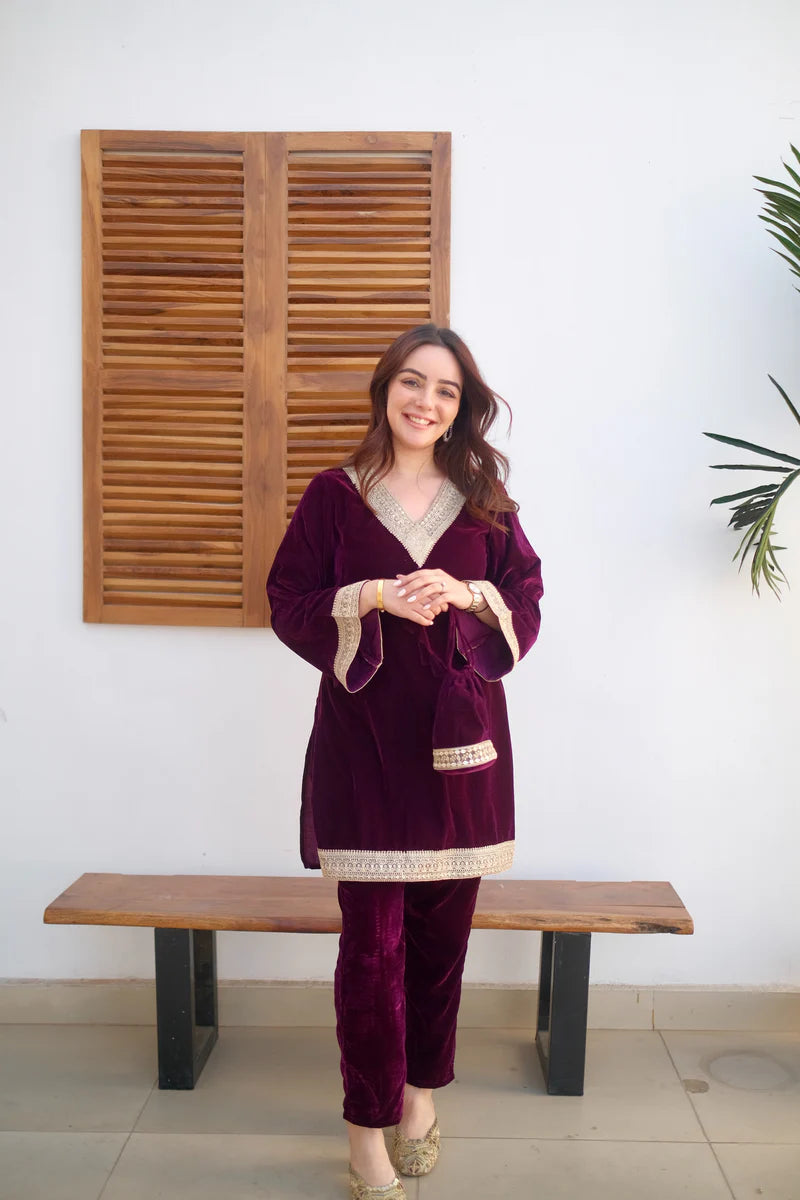 Burgundy Velvet Suit Set