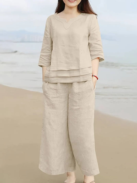 Off-White Cotton Casual Loose Kurti and Palazzo Set for Women