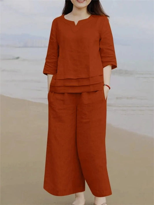 Rust Orange Cotton Casual Loose Kurti and Palazzo Set for Women
