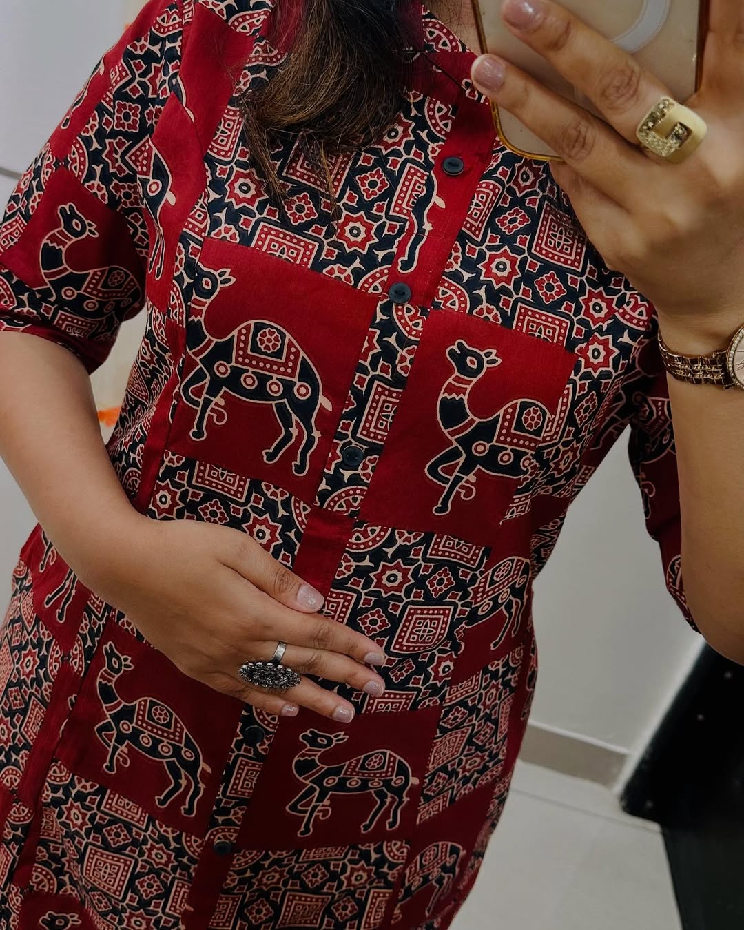 Women’s Maroon Cotton Printed A-Line Kurta Pant Set