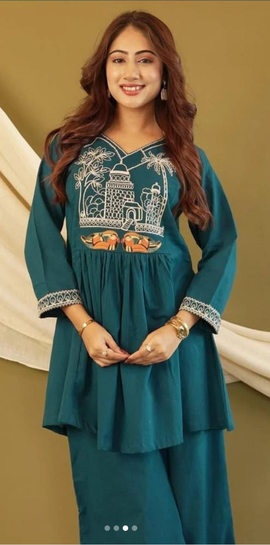 Embroidered Office Wear Kurta Pant Set with Pocket