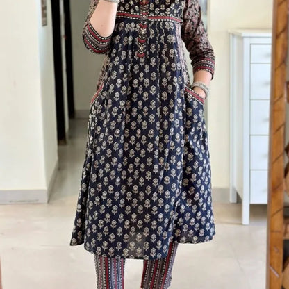 Elegant Hand-Block Printed Pure Cotton Suit Set with Dupatta