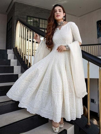Ivory Elegance Chikankari Anarkali