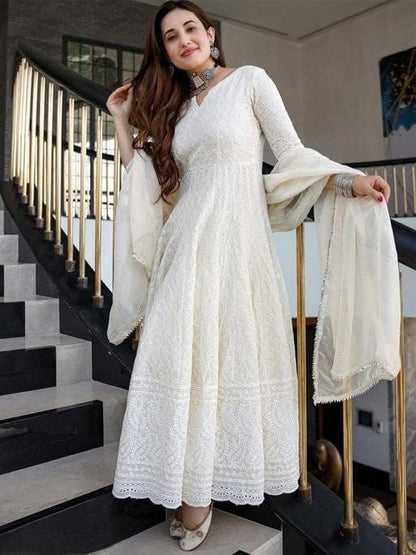 Ivory Elegance Chikankari Anarkali