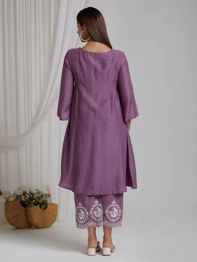 Elegant Mauve Cotton Kurta Set with Chevron Dupatta
