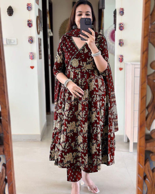 Anarkali Kurta Set With Angrakha Style For Women( Purple )