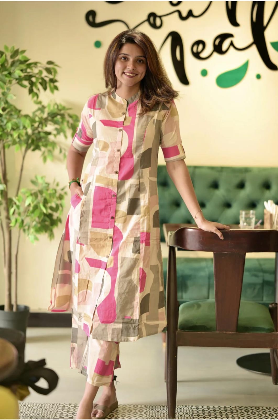 Abstract Print Cotton Kurta Set With Pants âModern Co-Ord Style