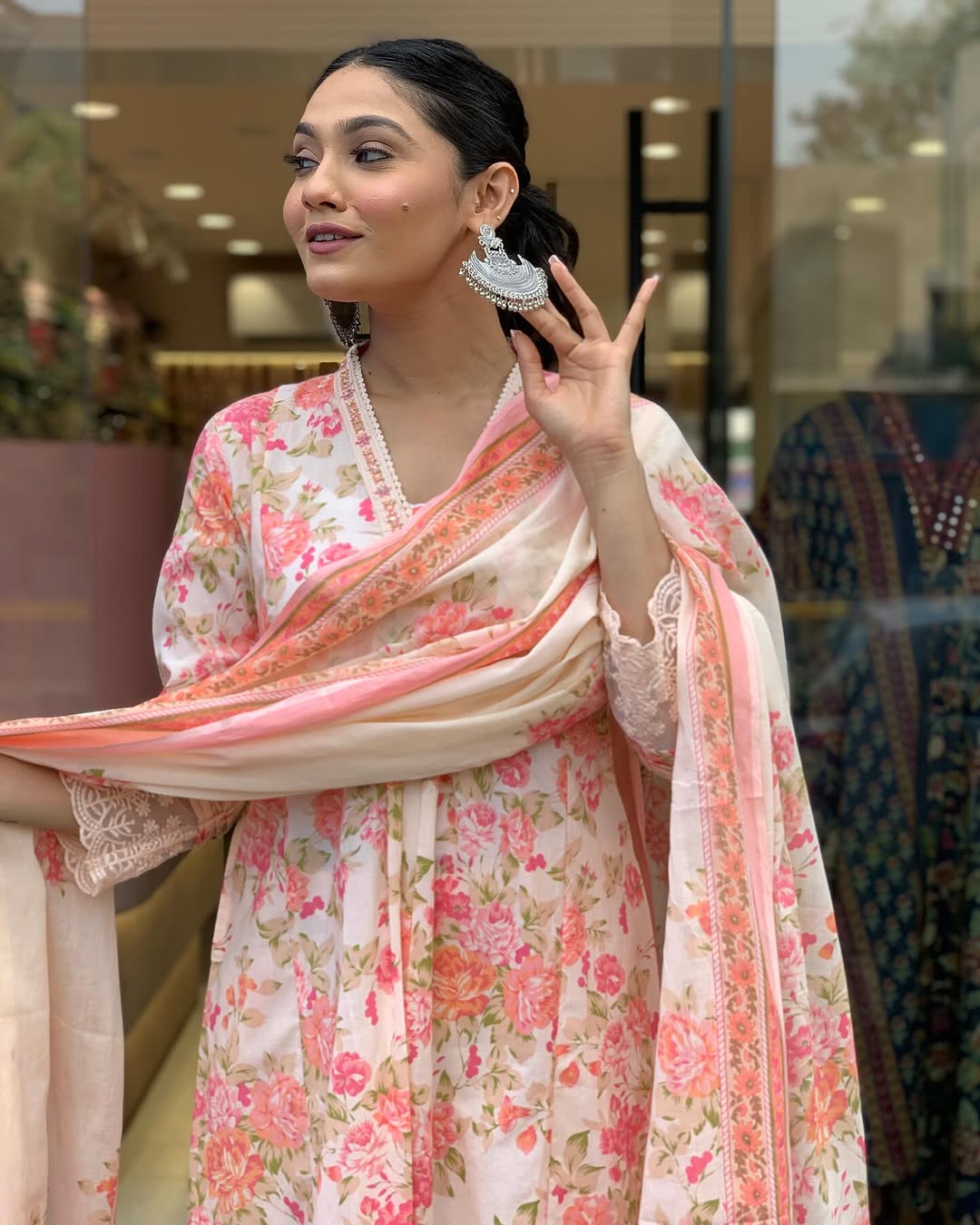 Floral Print Pure Cotton Ethnic Kurta Set With Attached Dupatta