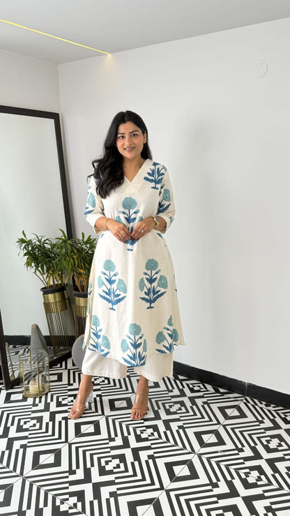 Blue Handblock Kurta Set