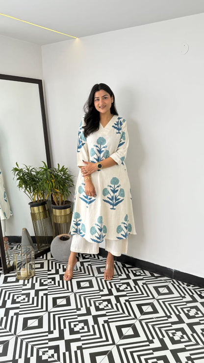 Blue Handblock Kurta Set