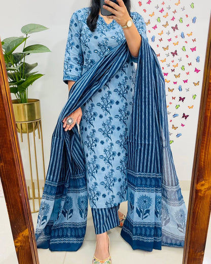 Poorvi's Blue Cotton Kurta Set