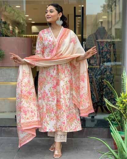 Embroidered Anarkali Style 3-Piece Set