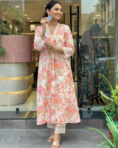 Embroidered Anarkali Style 3-Piece Set