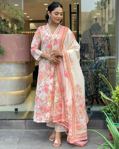 Embroidered Anarkali Style 3-Piece Set