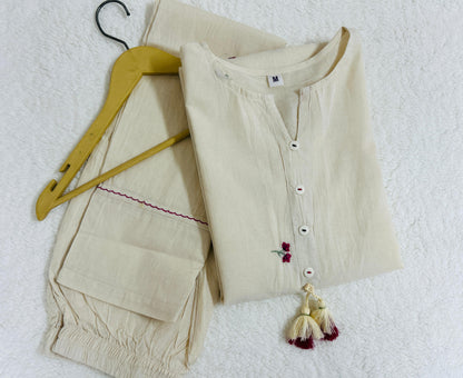 Floral Embroidered Regular Pure Cotton Kurta with Trousers