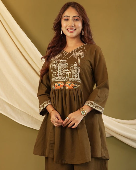 Embroidered Office Wear Kurta Pant Set with Pocket