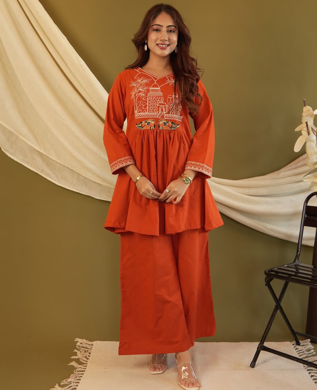 Embroidered Office Wear Kurta Pant Set with Pocket