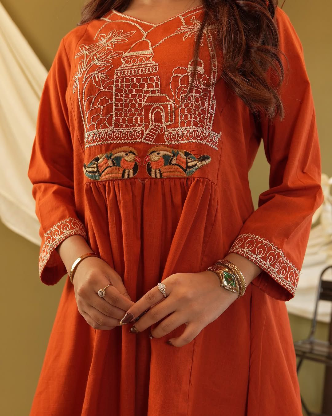 Embroidered Office Wear Kurta Pant Set with Pocket