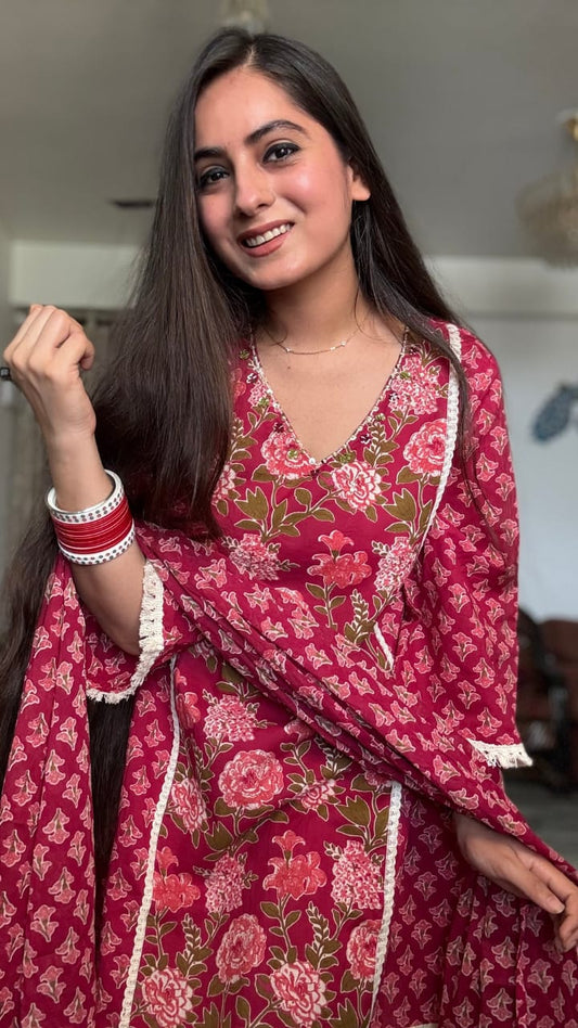 Sneha Maroon Lace A-line Suit