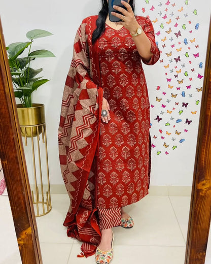 Red Premium Rich Azrak Cotton Suit