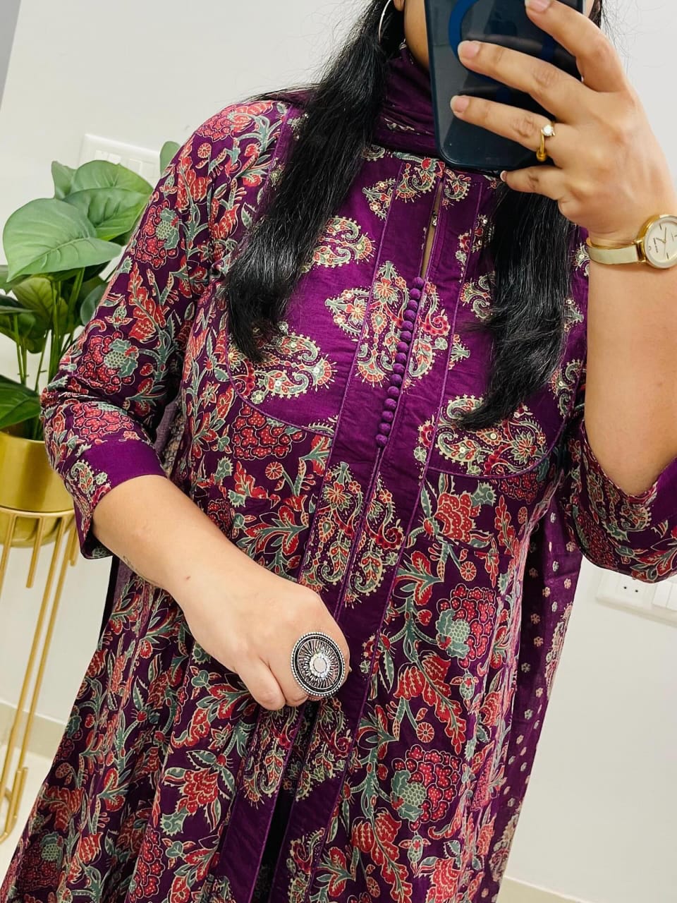 Purple Heritage Ajrakh Print Anarkali Kurti with Dupatta