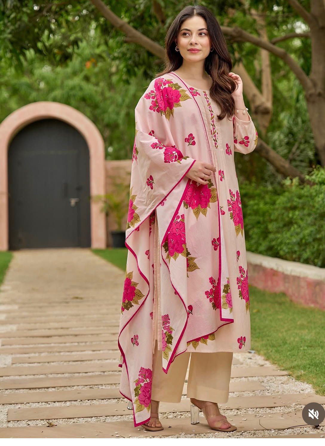 Blush Pink Bloom Handwork Mul Cotton Suit