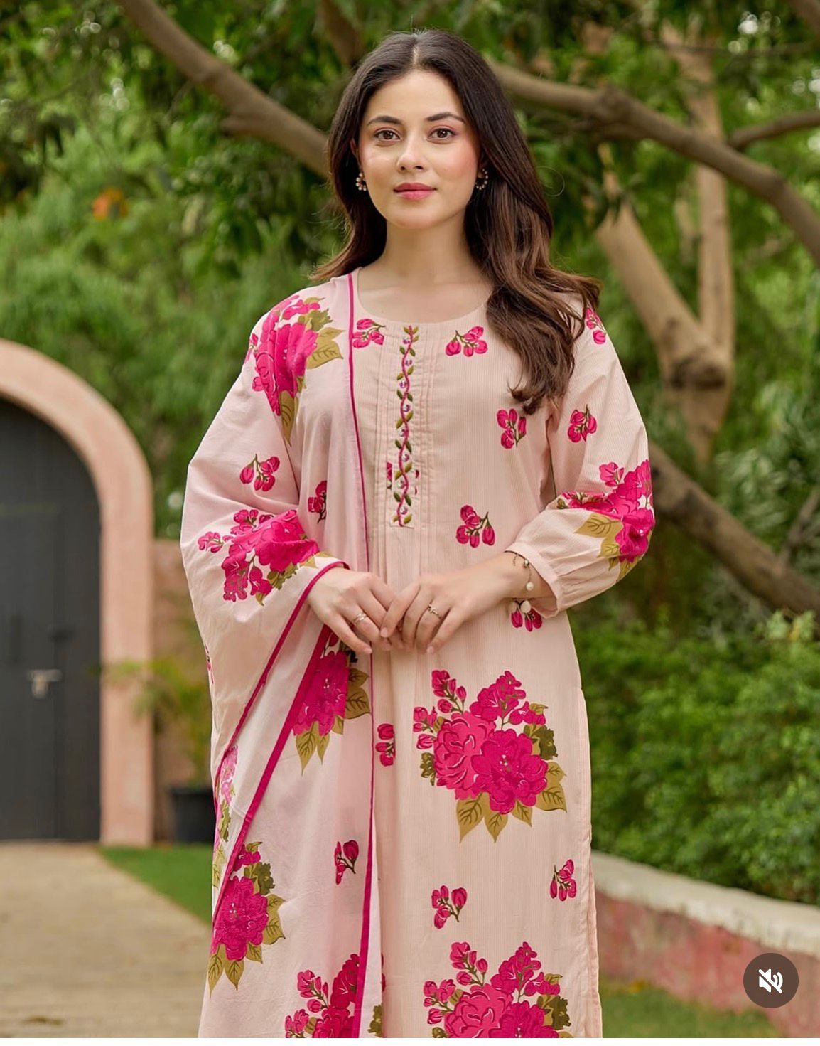 Blush Pink Bloom Handwork Mul Cotton Suit