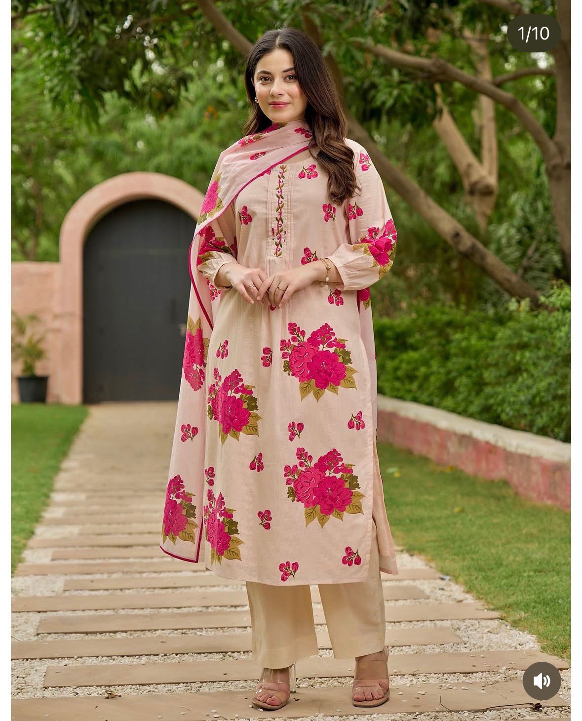 Blush Pink Bloom Handwork Mul Cotton Suit